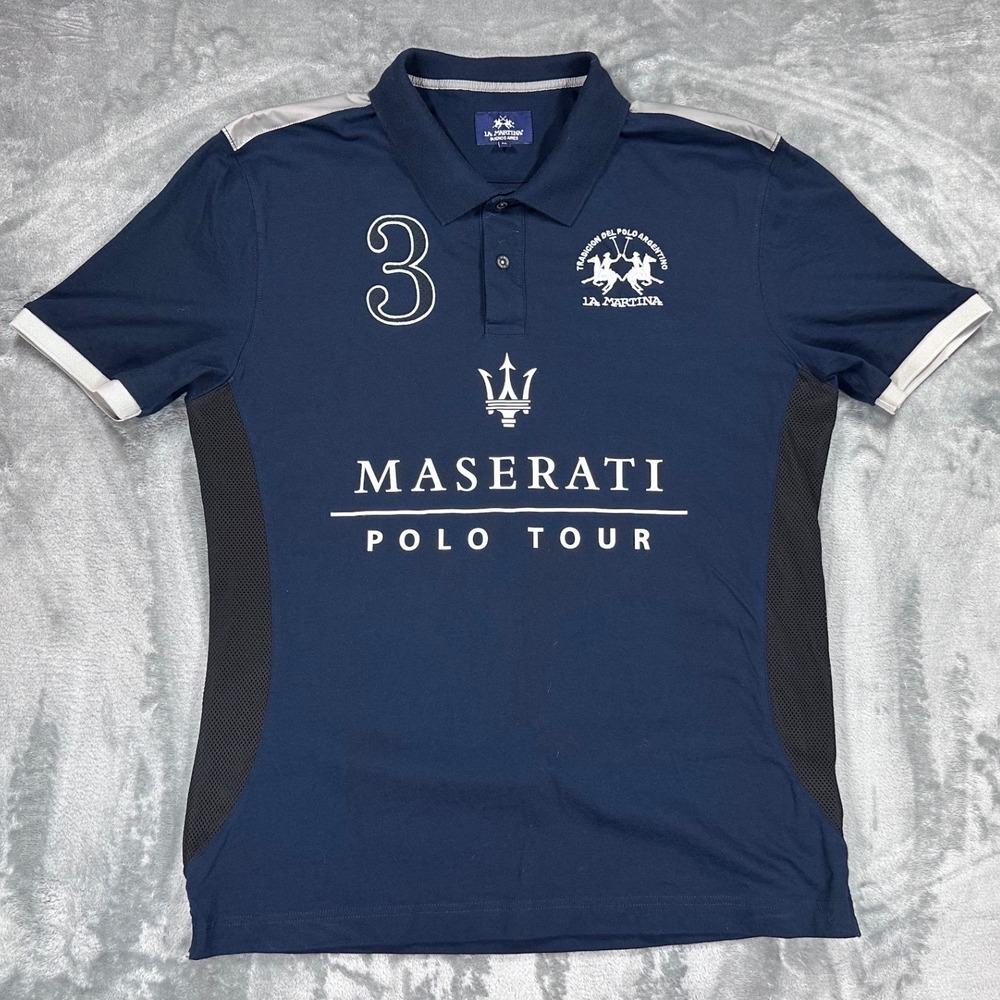 La Martina Maserati Polo Tour Shirt Mens XL Navy Blue Short Sleeve LMPM32